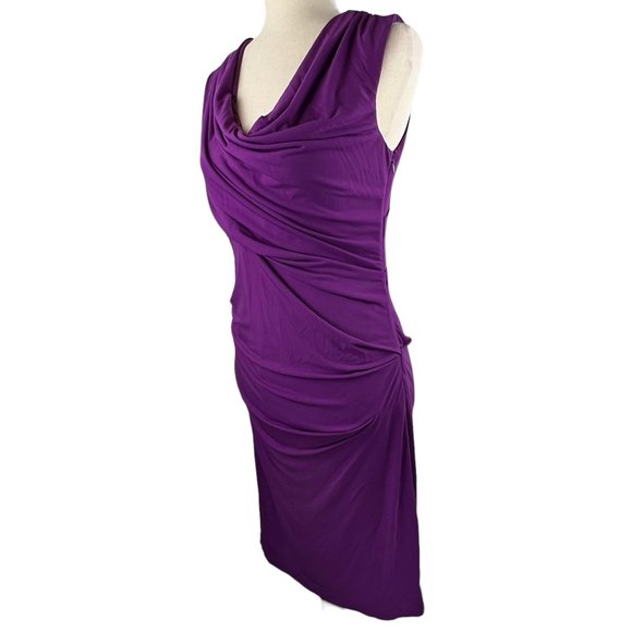 Elegant & Classic! Suzi Chin Purple Draped Body Conscious Dress Size 6 - Picture 2 of 11